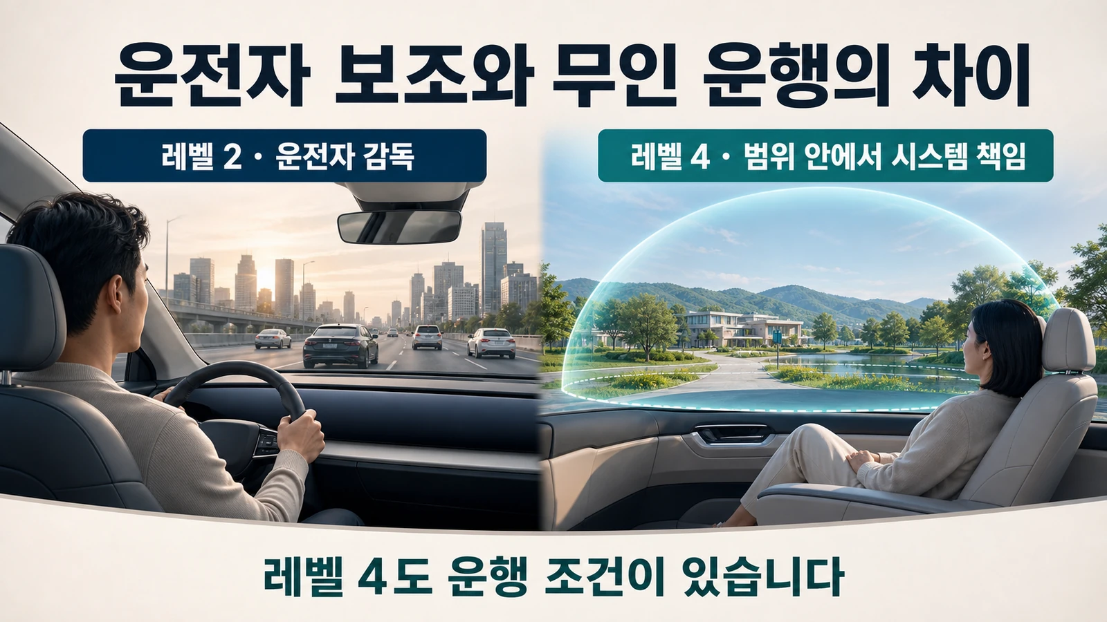 레벨2 운전자 감독과 제한 범위 레벨4