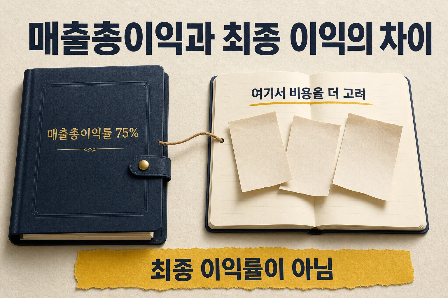 매출총이익률 75%에서 추가 비용을 고려해야 최종 이익이 된다는 구분