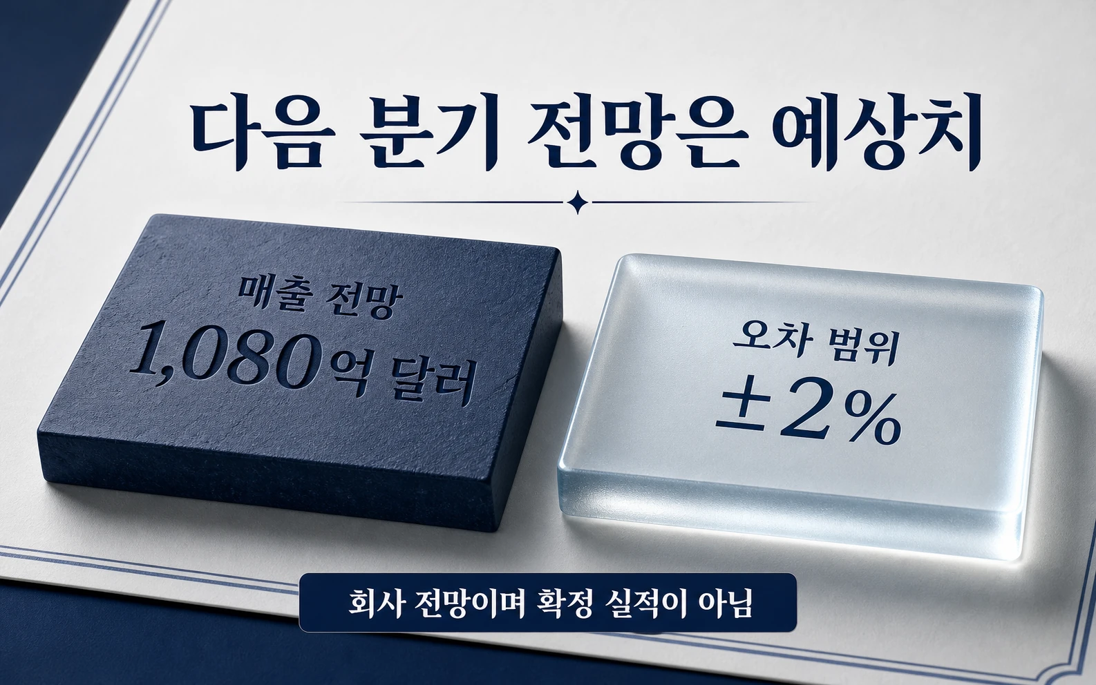 다음 분기 매출 전망 1080억 달러와 ±2% 범위는 확정 실적이 아니라는 안내