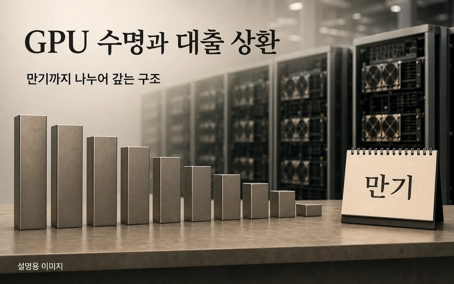 이번 구조는 만기까지 원금을 나누어 갚도록 설계됐습니다. GPU의 가치가 특정 비율로 떨어진다는 예측 그래프는 아닙니다.