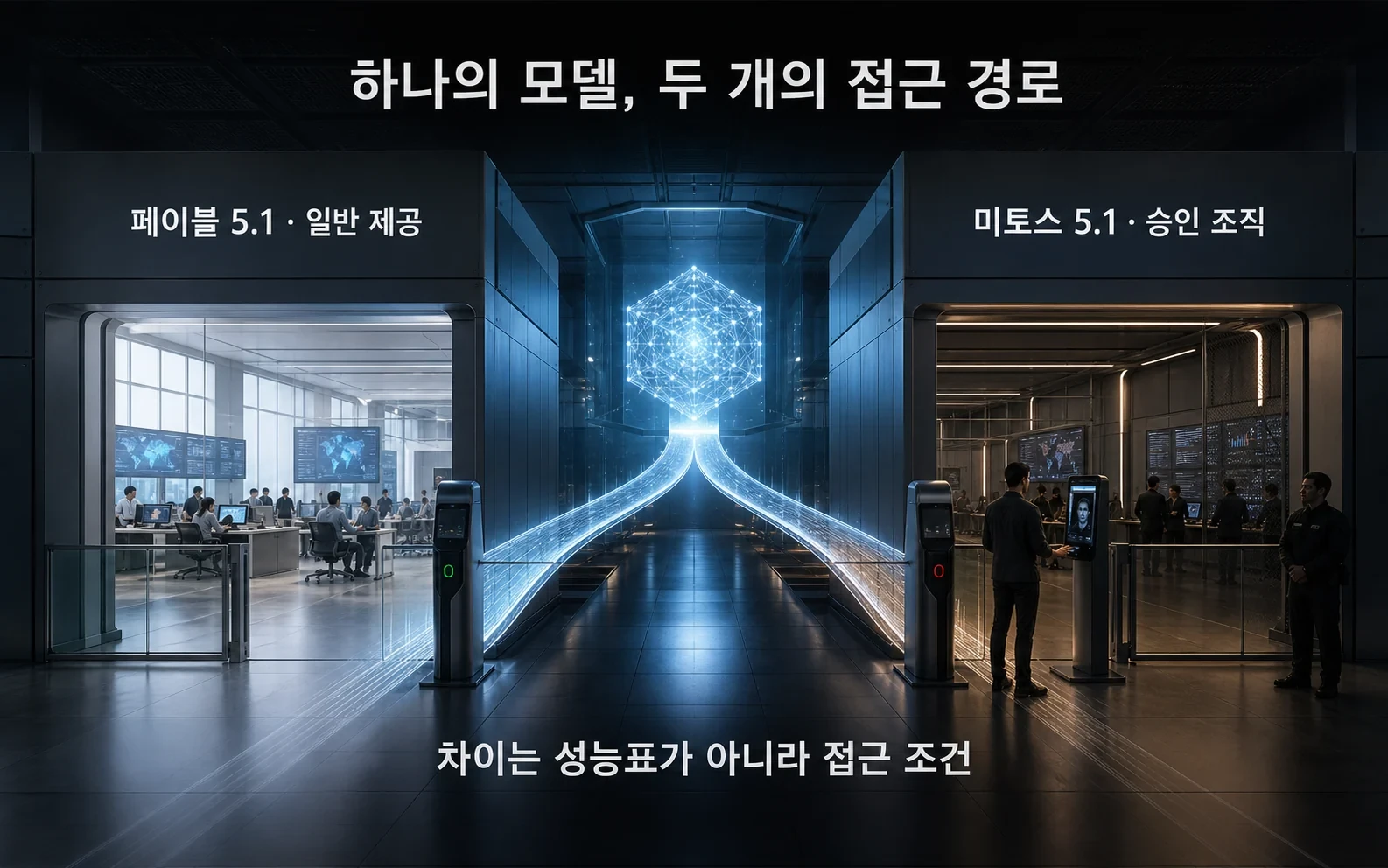 같은 클로드를 두 갈래로 나눈 이유, 성능보다 어려운 배포의 문제의 01-two-gates 내용을 보여주는 정보 이미지