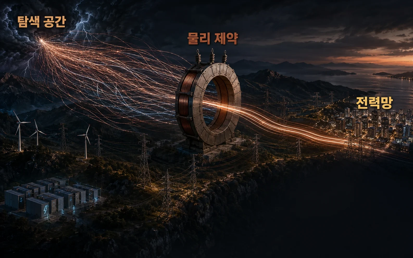 전력망에 10억 가지 미래를 하루에, 브룩헤이븐의 AI 계획 핵심 내용을 보여주는 인포그래픽