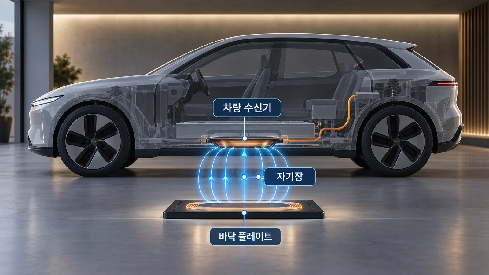 송신 플레이트와 차량 수신기 사이의 무선 전력 전달