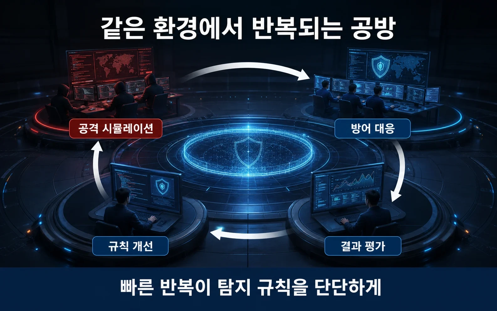 보안팀에 AI 요원이 들어오면, 방어 속도와 권한 위험이 함께 커진다의 02-red-blue-loop 내용을 보여주는 정보 이미지