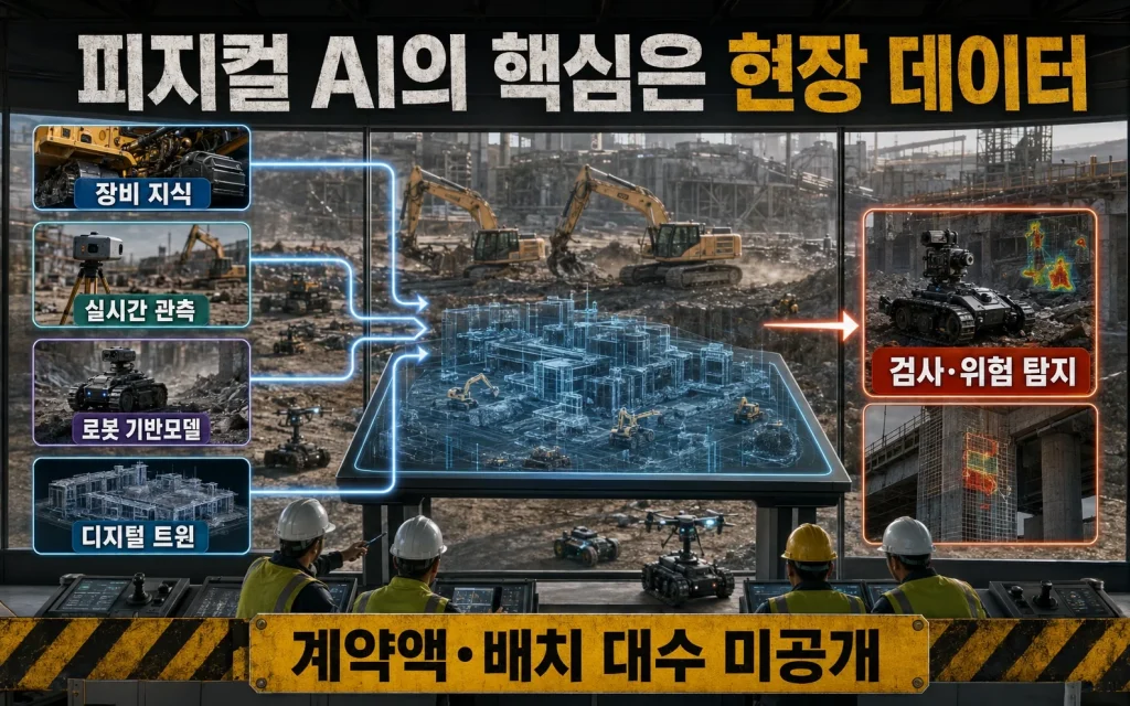 캐터필러가 건설현장에 피지컬 AI를 붙인다, 로봇보다 중요한 현장 데이터 관련 1번째 핵심 구조 인포그래픽