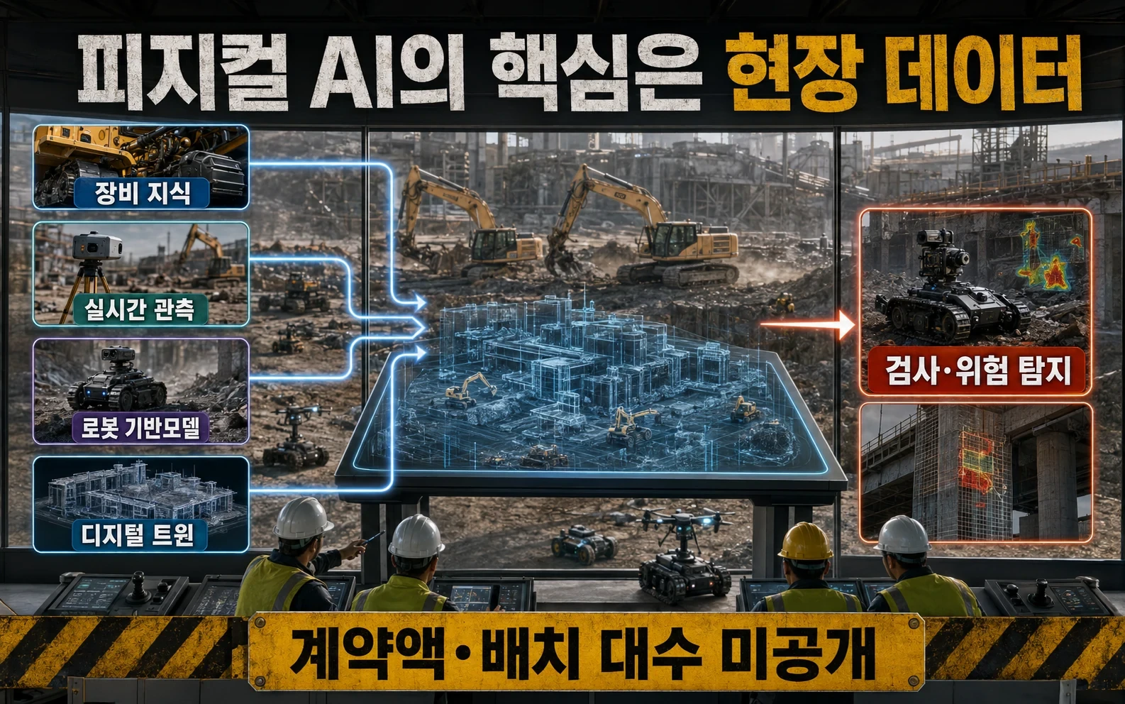 캐터필러가 건설현장에 피지컬 AI를 붙인다, 로봇보다 중요한 현장 데이터 관련 1번째 핵심 구조 인포그래픽