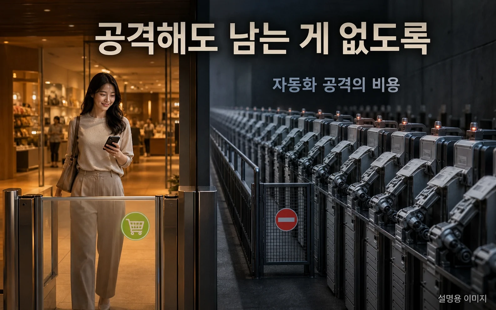 정상 고객의 이용은 지키면서 악성 자동화의 비용을 높이는 접근을 표현한