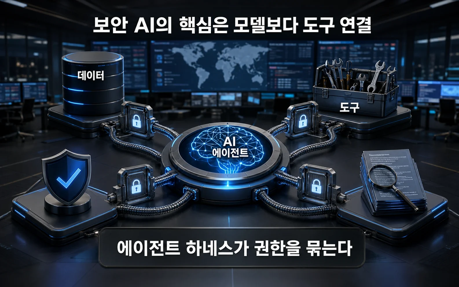 보안팀에 AI 요원이 들어오면, 방어 속도와 권한 위험이 함께 커진다의 01-agent-harness 내용을 보여주는 정보 이미지