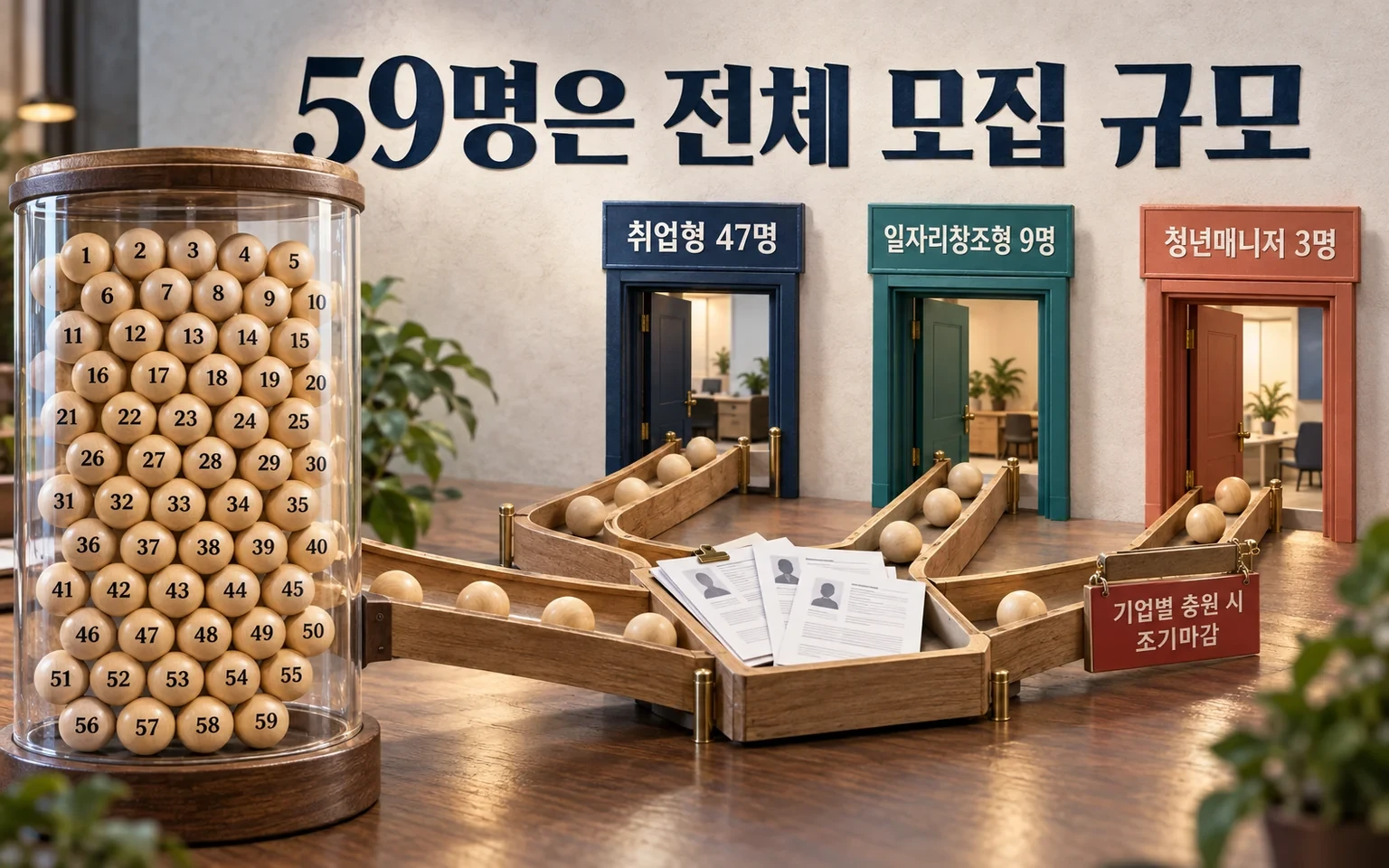 전체 모집 59명의 유형별 구성과 기업별 충원 및 면접 매칭