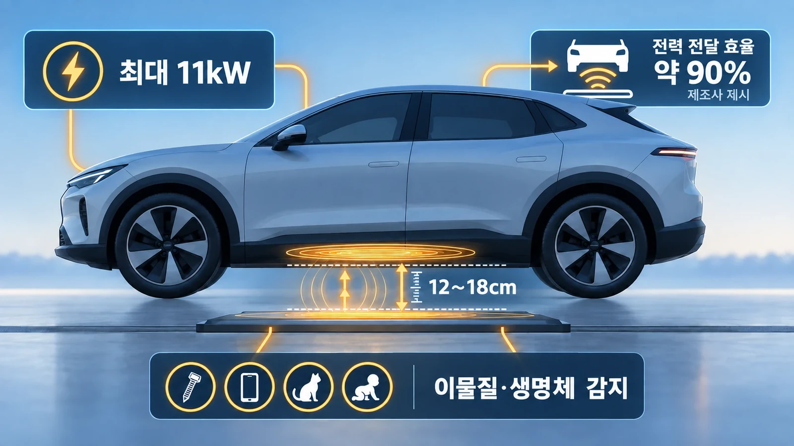 최대 11kW와 제조사 제시 전력 전달 효율 및 감지 조건