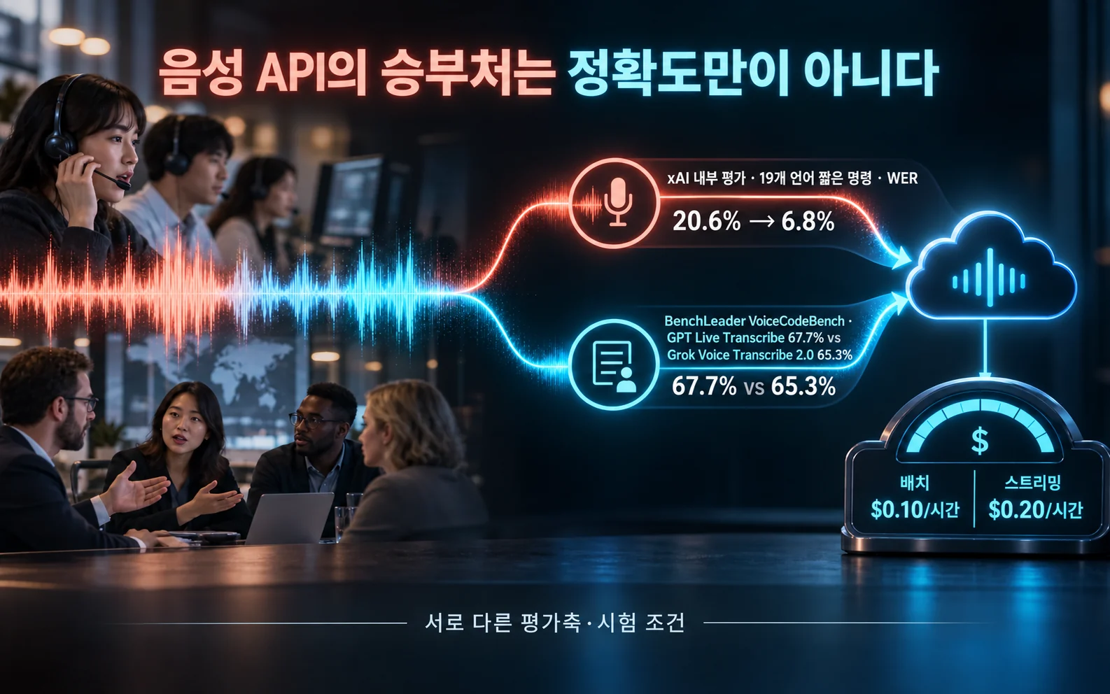 음성 전사 지표별 비교 대상과 시간당 요금