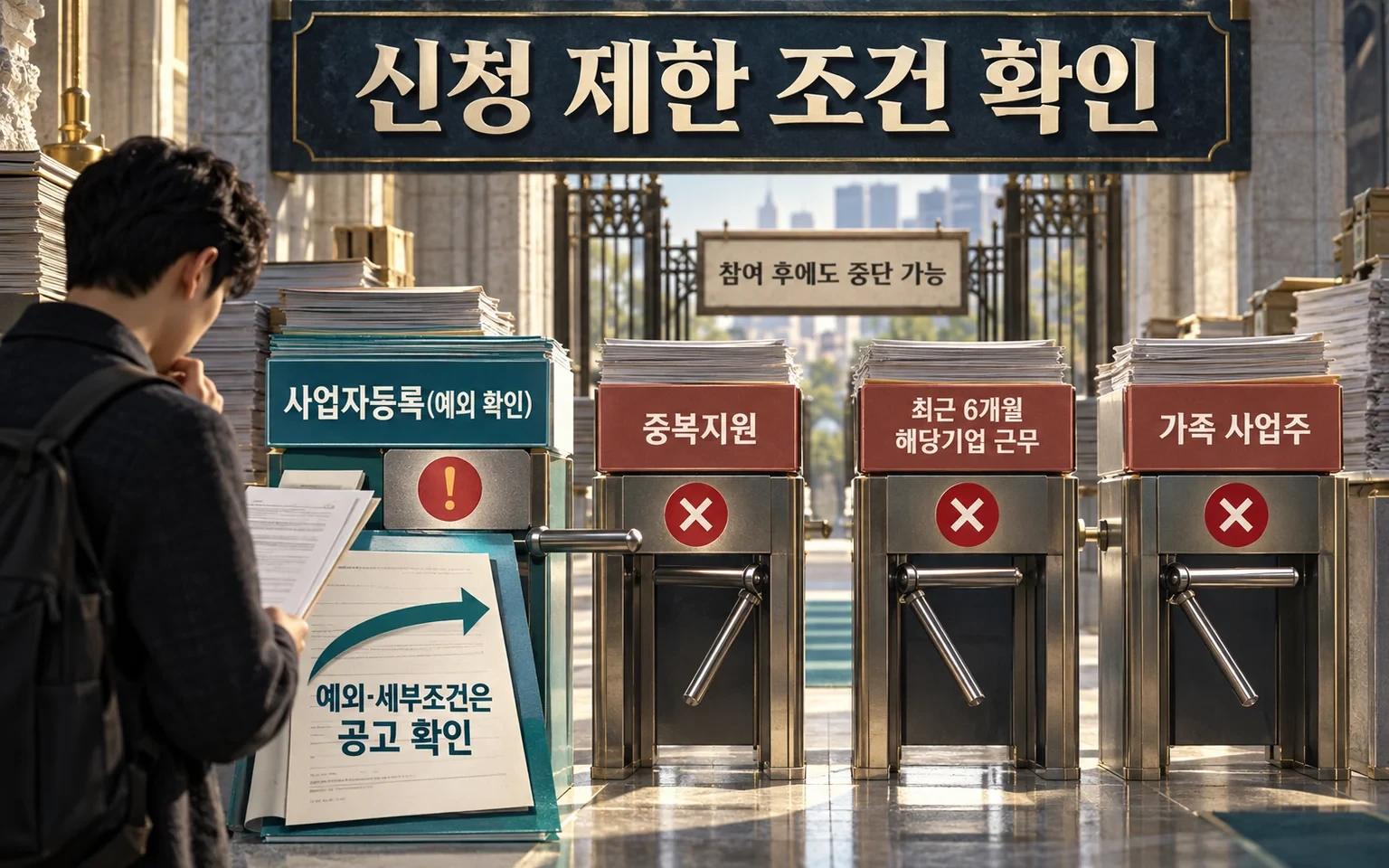 사업자등록 예외와 중복지원 및 최근 근무 이력 등 신청 제한