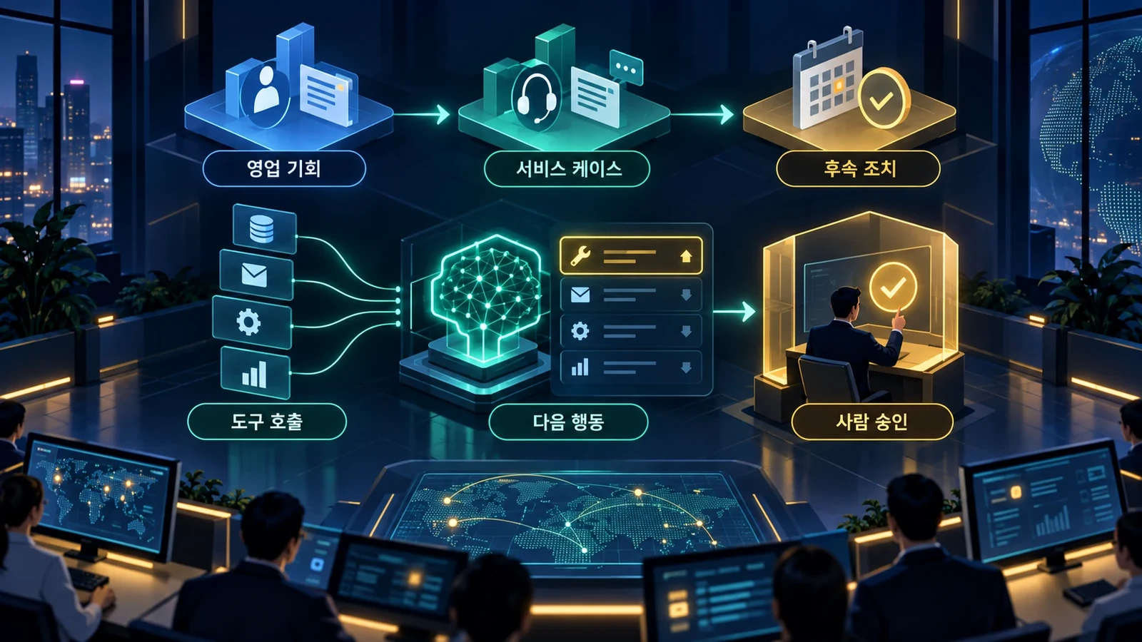 CRM 도구 호출과 사람 승인 흐름