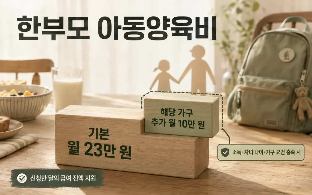 한부모 아동양육비 월 23만 원, 신청한 달부터 지원 핵심 조건 안내 이미지