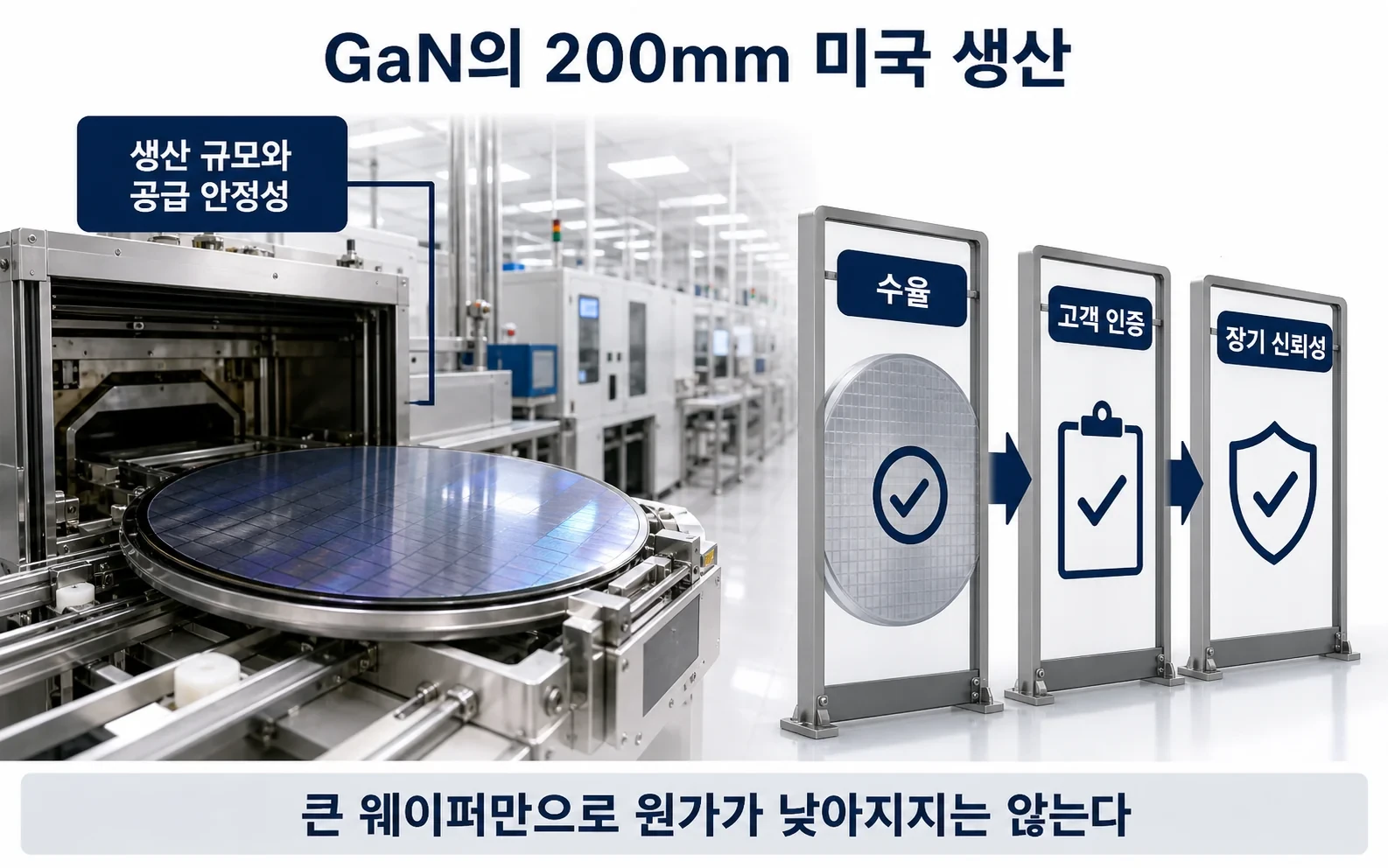 AI 데이터센터의 전력 손실을 줄이는 칩, GaN이 미국 생산에 들어갔다의 02-200mm-fab 내용을 보여주는 정보 이미지