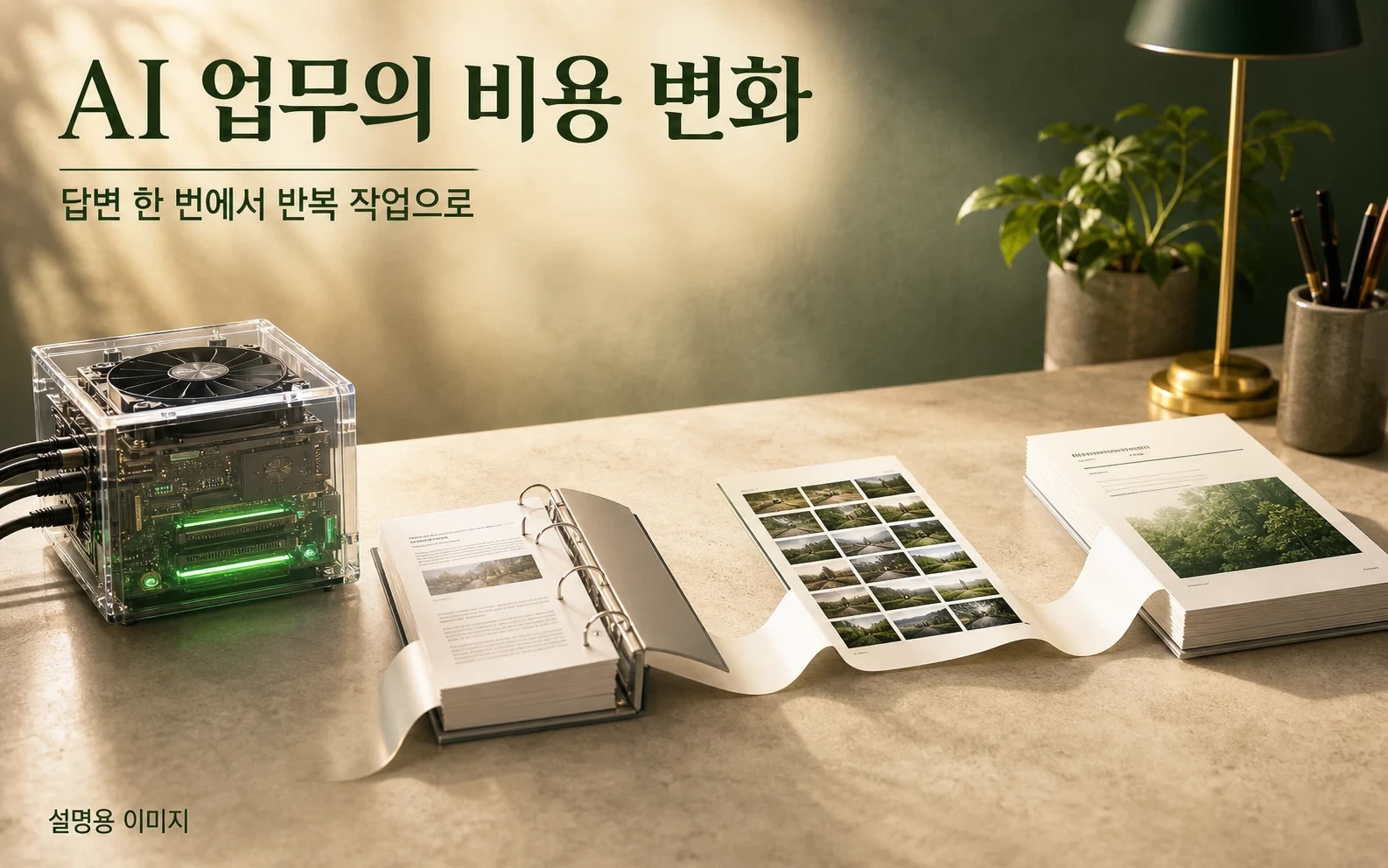 반복 업무에 AI를 쓸 때의 비용 변화를 표현한 실제 GLM 제품 화면이 아닙니다.
