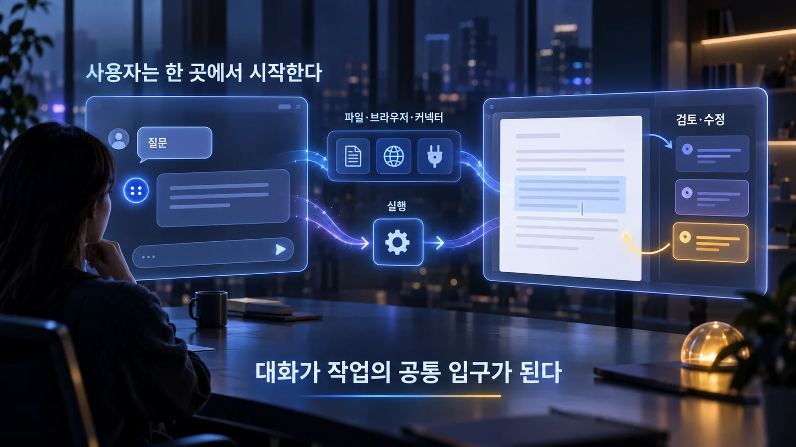 하나의 입력창에서 대화와 작업을 선택하는 흐름
