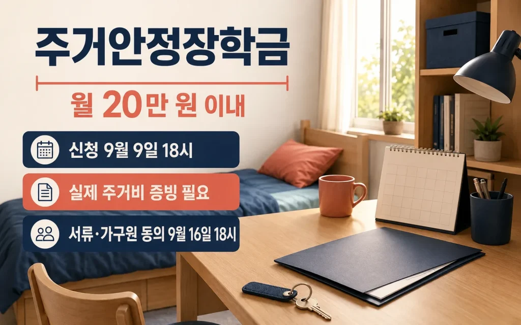 주거안정장학금 월 20만 원, 9월 9일 18시 신청 마감 핵심 조건 안내 이미지