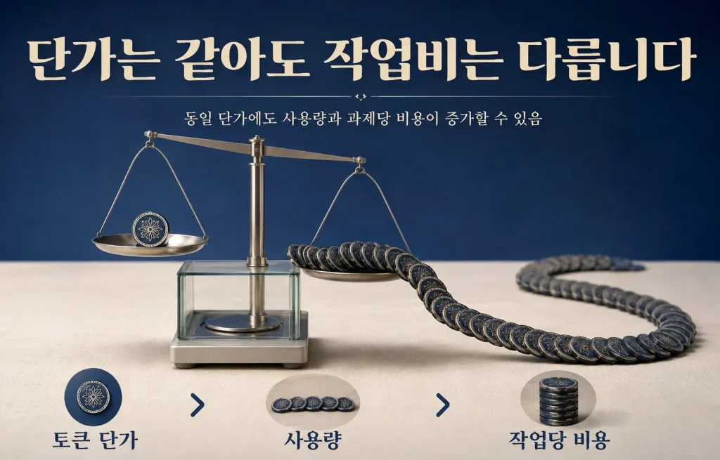 단가는 같아도 작업비는 다릅니다; 동일 단가에도 사용량과 과제당 비용이 증가할 수 있음
