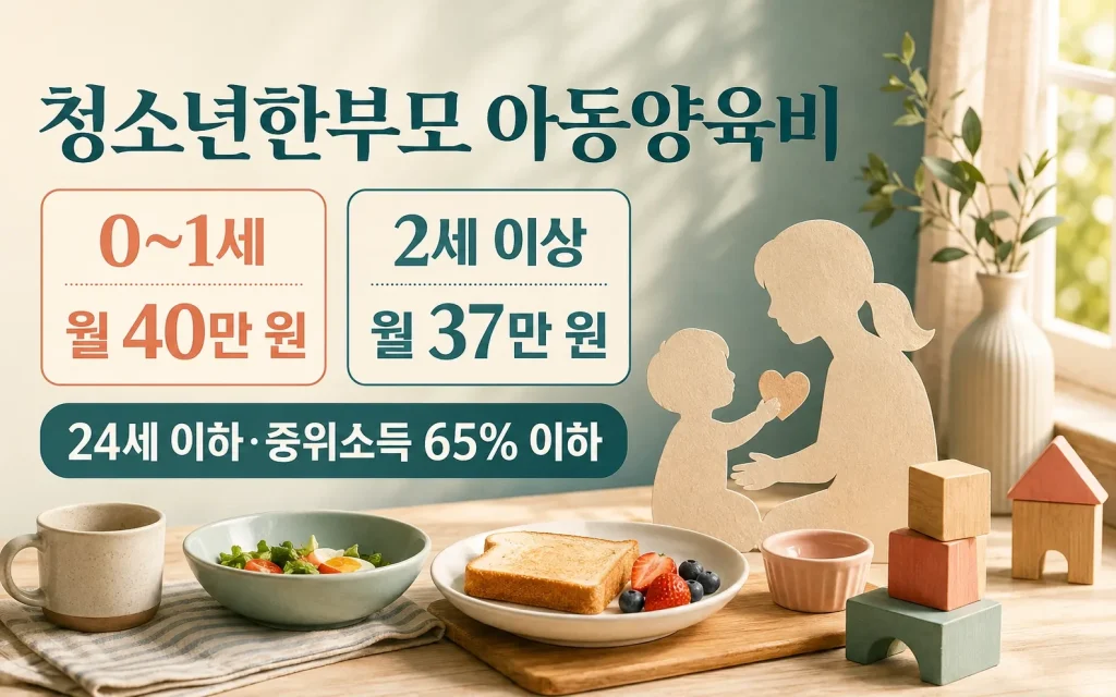 24세 이하 청소년한부모, 자녀 나이 따라 월 37만~40만 원 핵심 조건 안내 이미지