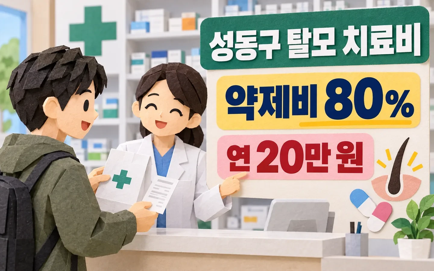 성동구 탈모 약제비 80%, 연 20만 원까지 지원 핵심 내용을 보여주는 1번째 인포그래픽