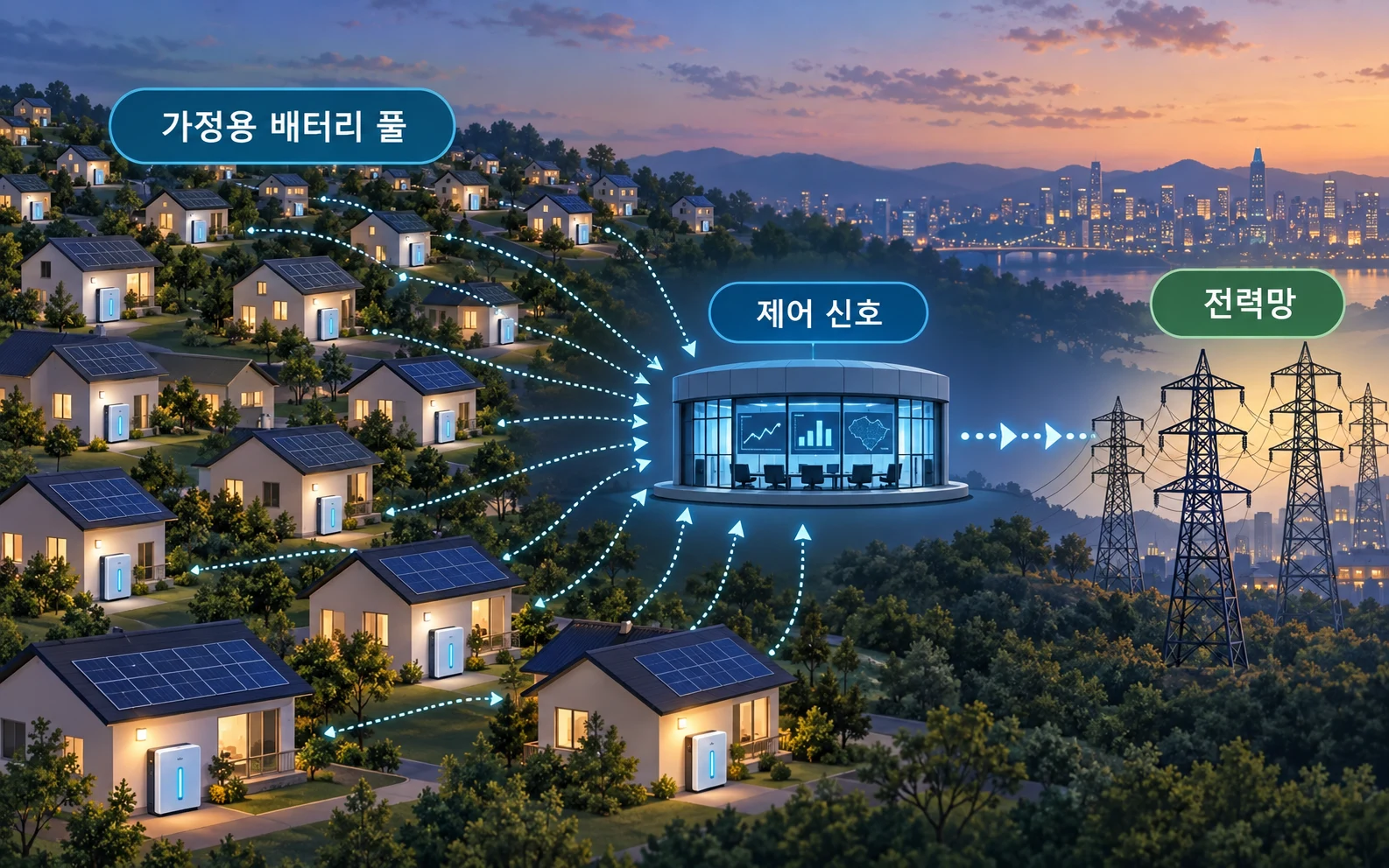 다수의 가정용 배터리와 전력망 연결