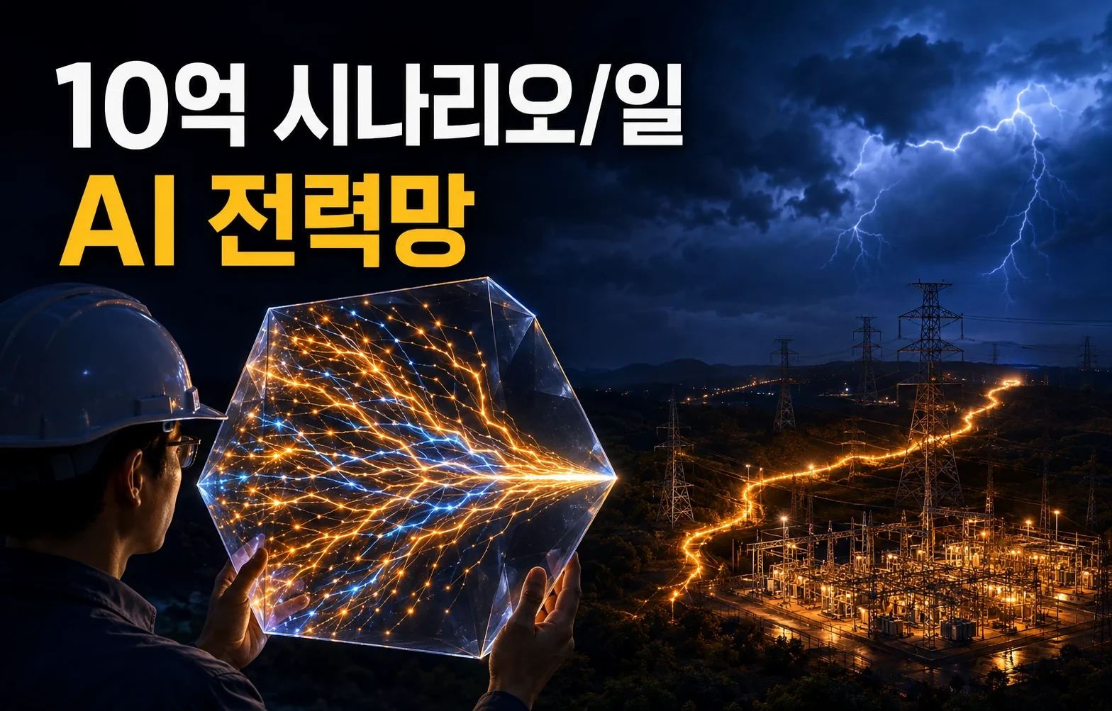 전력망에 10억 가지 미래를 하루에, 브룩헤이븐의 AI 계획 핵심 내용을 보여주는 인포그래픽