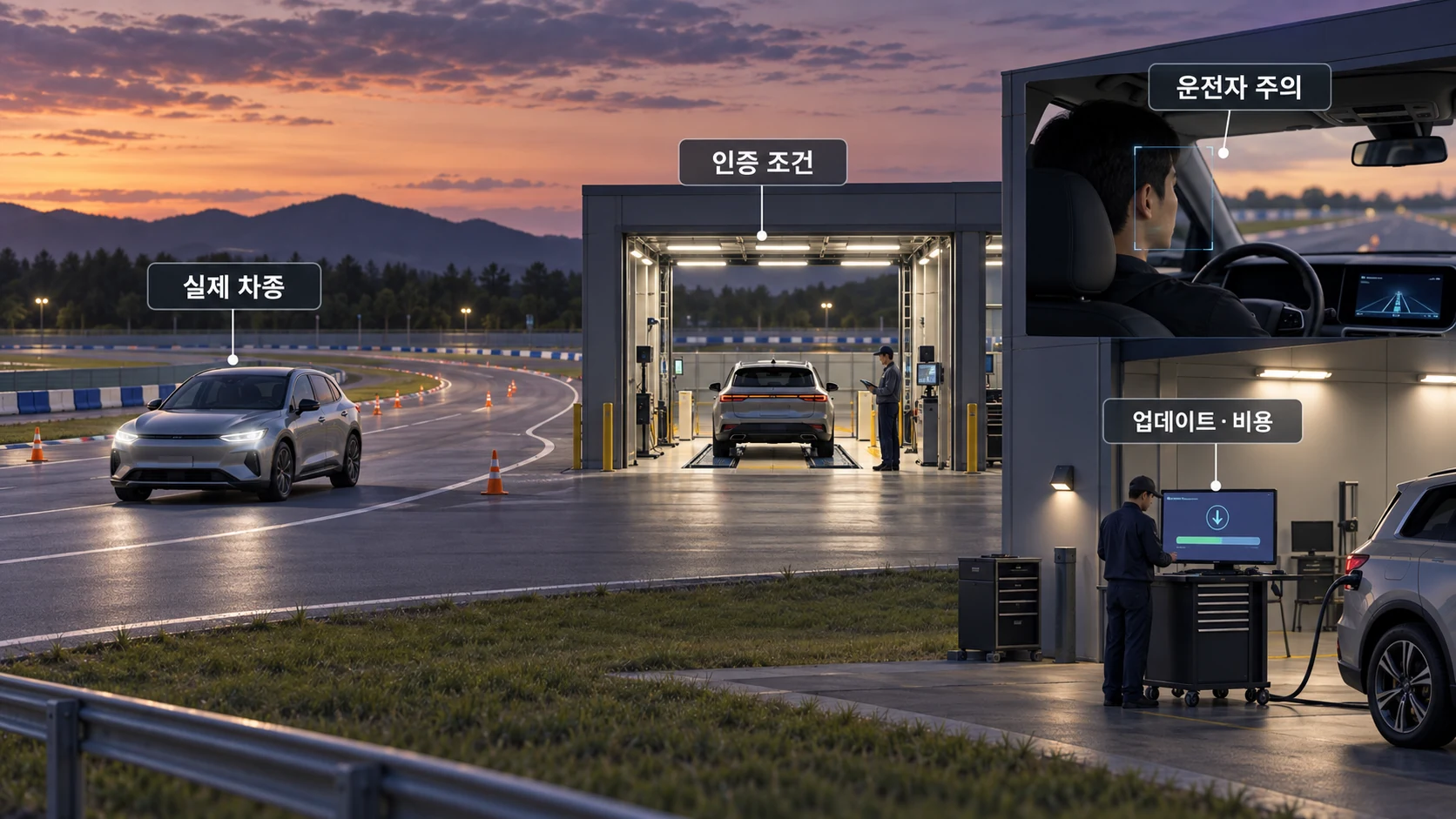 차종·인증·운전자 주의·업데이트 비용 확인 항목 개념도