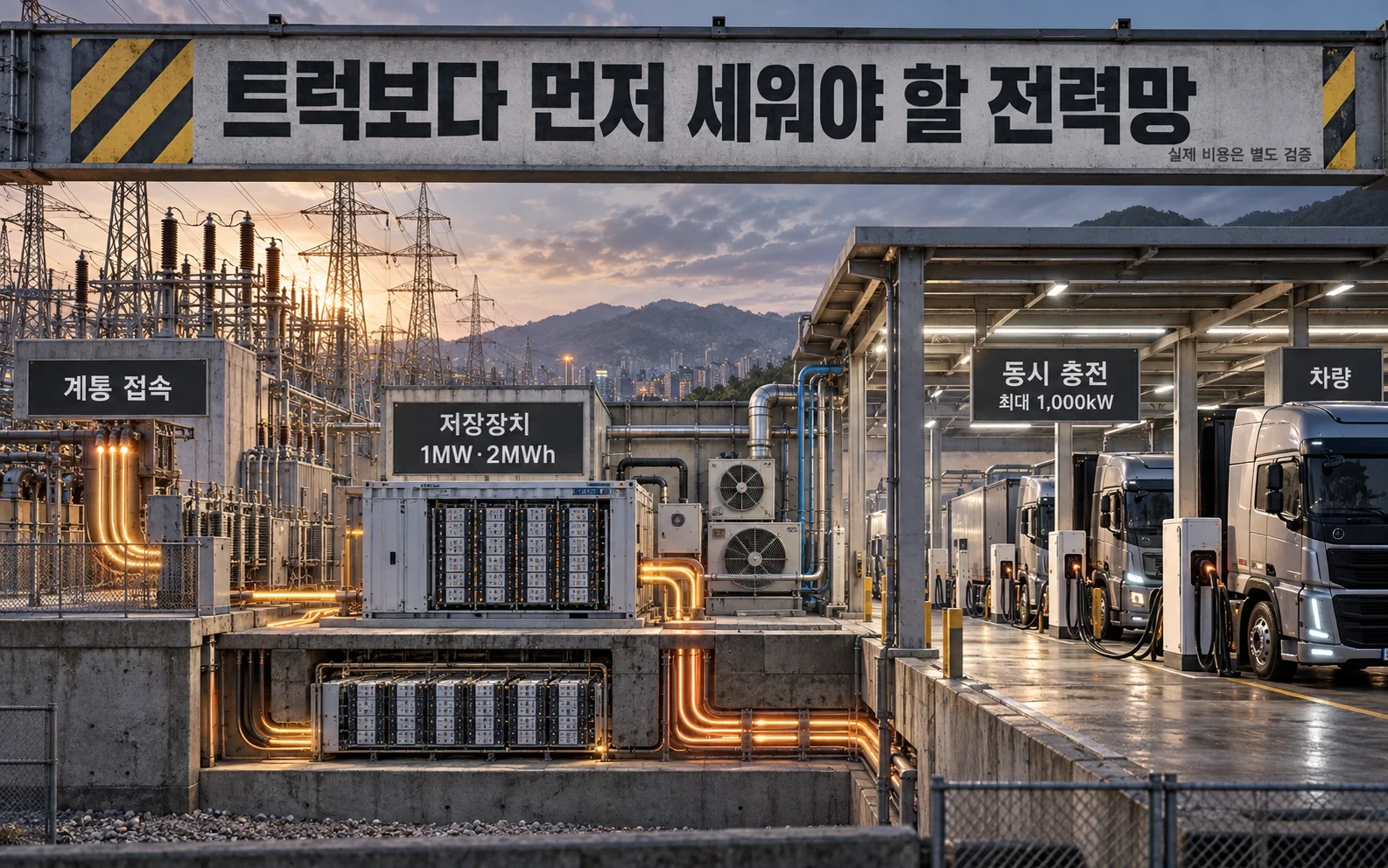 계통 접속과 저장장치 및 고출력 충전의 관계 개념도