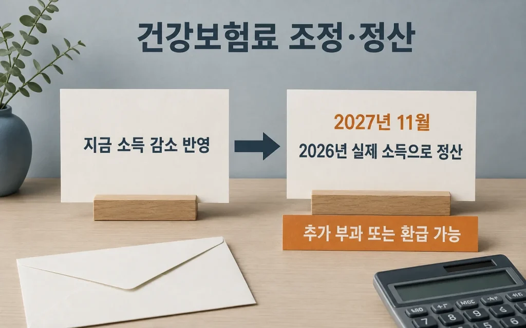 소득 줄었다면 건강보험료 조정 신청, 2027년 11월 다시 정산 핵심 조건 안내 이미지