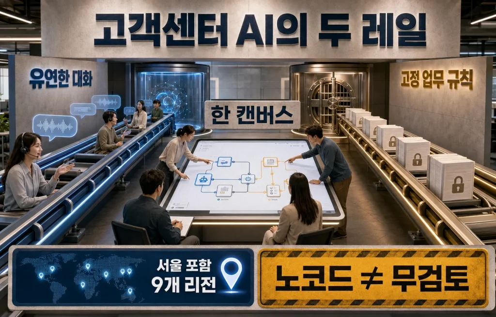 고객센터 AI를 노코드로 설계한다, AWS가 대화와 업무 규칙을 한 화면에 묶은 이유 관련 1번째 핵심 구조 인포그래픽
