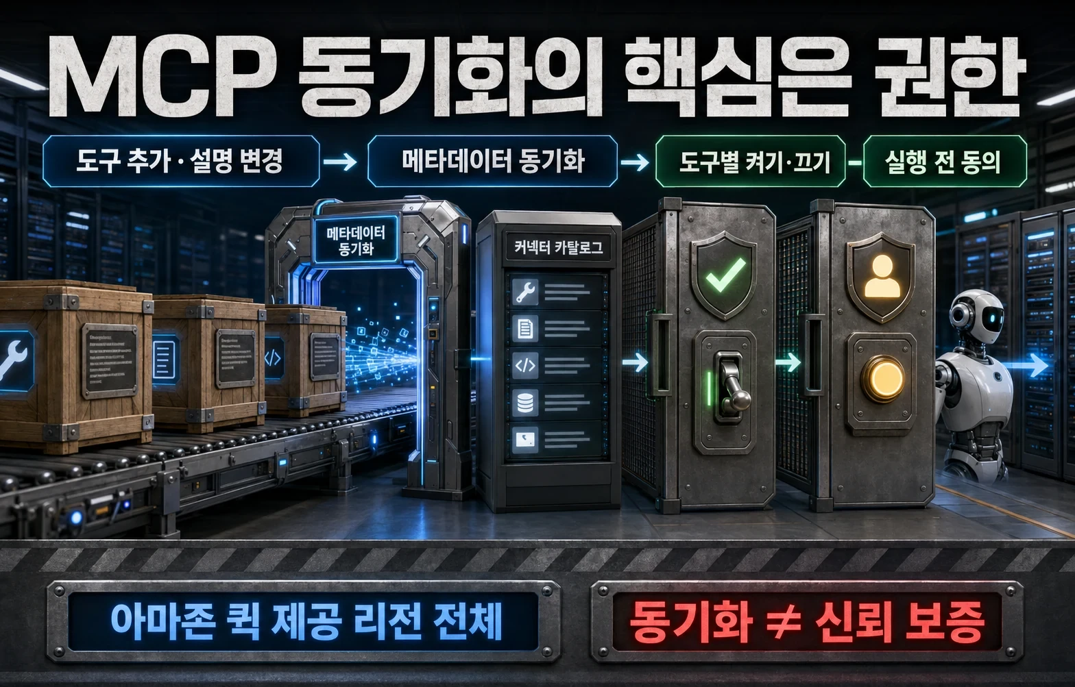MCP 도구가 바뀌어도 자동 동기화한다, 아마존 퀵이 에이전트 권한을 다루는 방식 관련 1번째 핵심 구조 인포그래픽