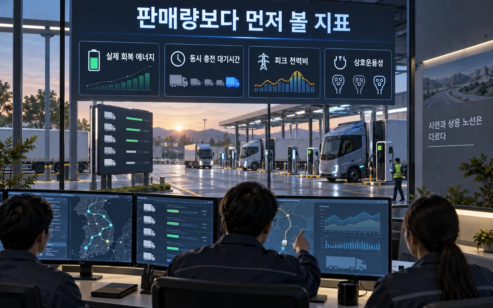 전기트럭 충전의 실제 운영지표를 정리한 개념도