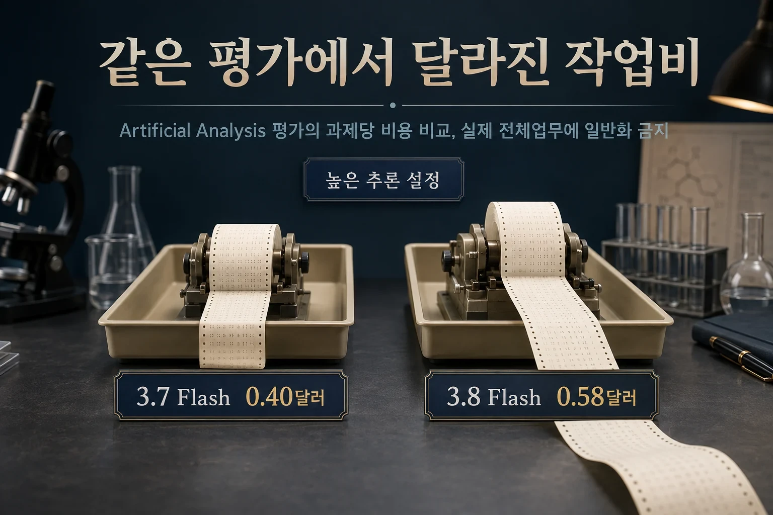 같은 평가에서 달라진 작업비; Artificial Analysis 평가의 과제당 비용 비교, 실제 전체업무에 일반화 금지