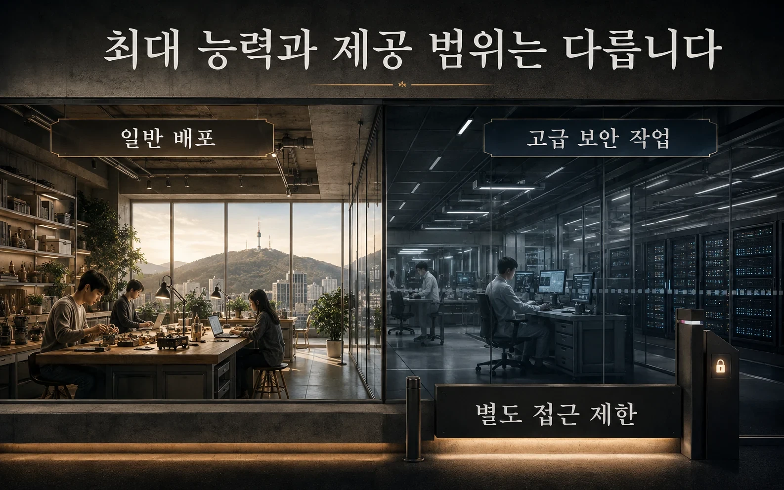 최대 능력과 제공 범위는 다릅니다; 일반 배포와 고급 사이버 제한
