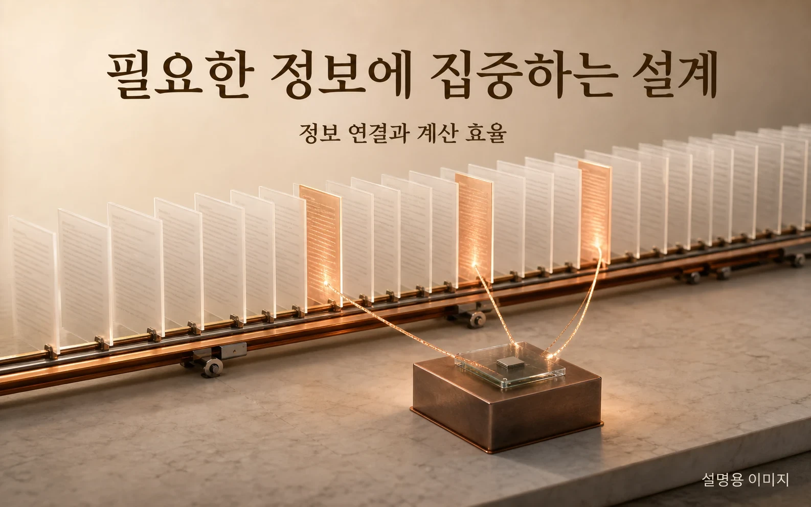 정보 사이의 연결을 효율적으로 처리해 계산 부담을 줄이는 발상을 표현했습니다. GLM 내부 구조를 그대로 재현한 도면은 아닙니다.