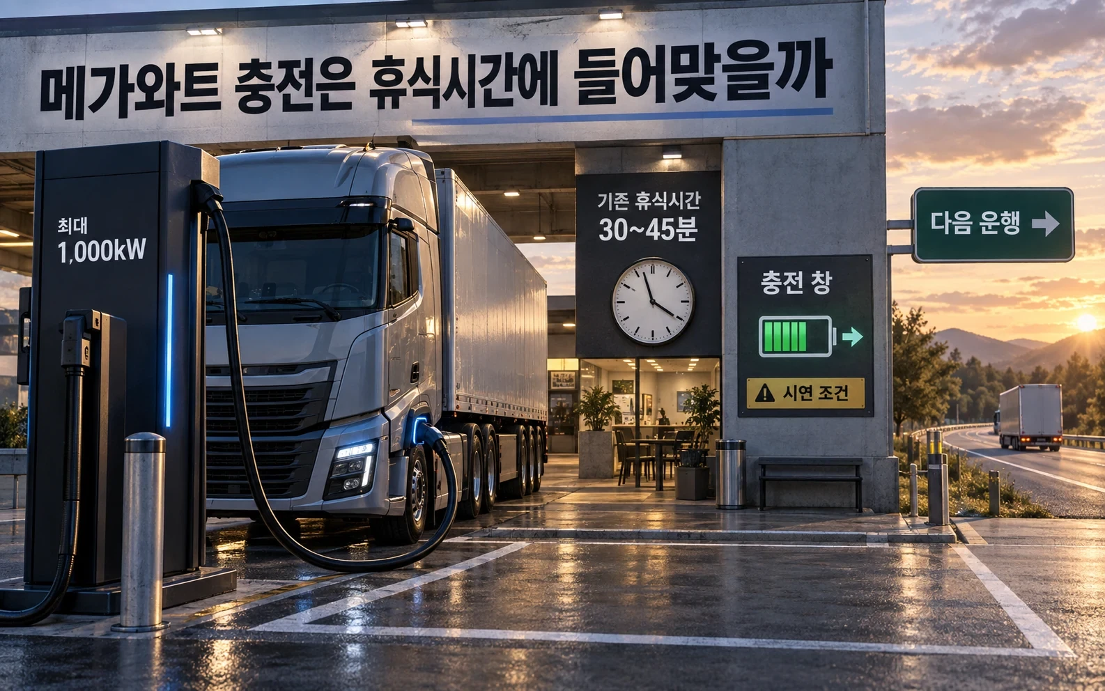 메가와트 충전과 운전자 휴식시간을 연결한 개념도