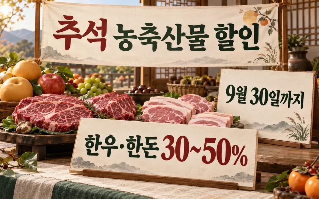 추석 농축산물 할인 9월 30일까지, 한우·한돈 30~50% 핵심 내용을 보여주는 1번째 인포그래픽