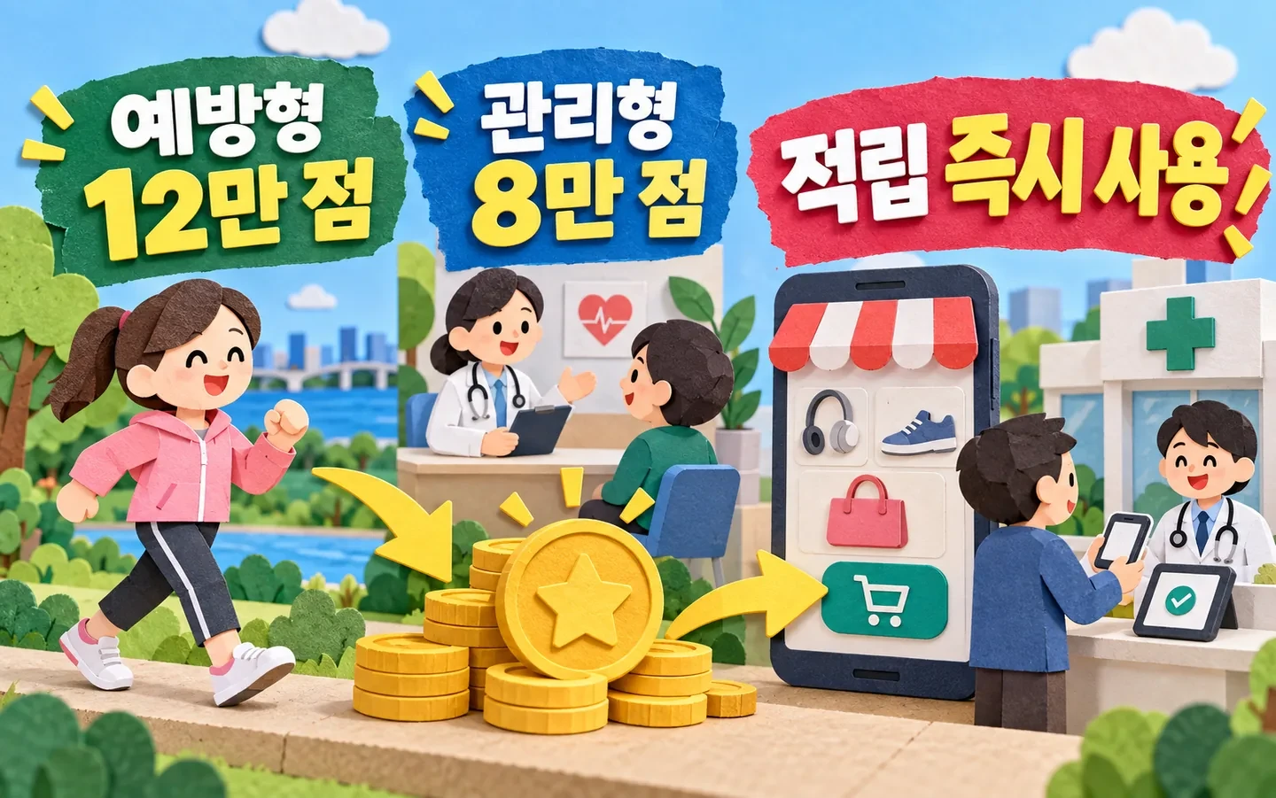 건강생활실천지원금 예방형 12만 점, 관리형 8만 점 핵심 내용을 보여주는 3번째 인포그래픽