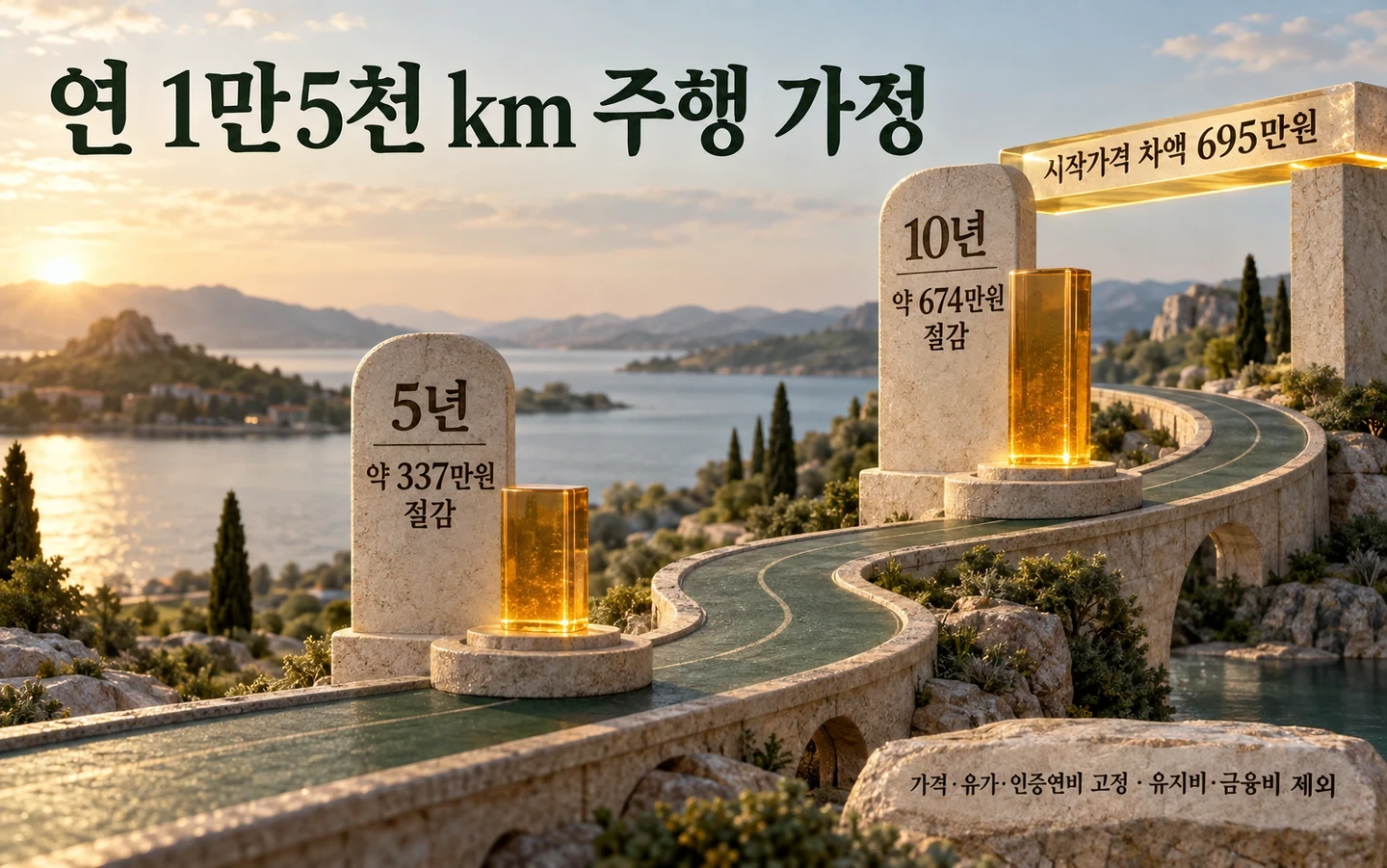 고정유가와 인증연비 가정의 5년·10년 누적 연료비 절감액