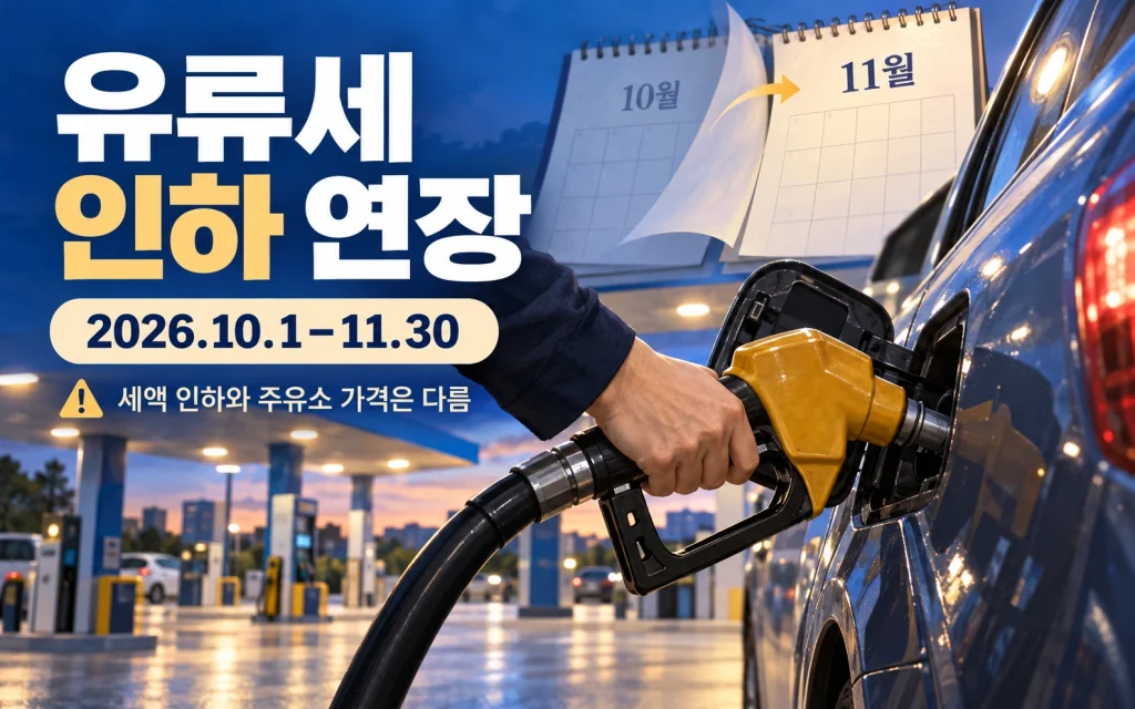유류세 인하 연장 · 2026.10.1–11.30 · 세액 인하와 주유소 가격은 다름