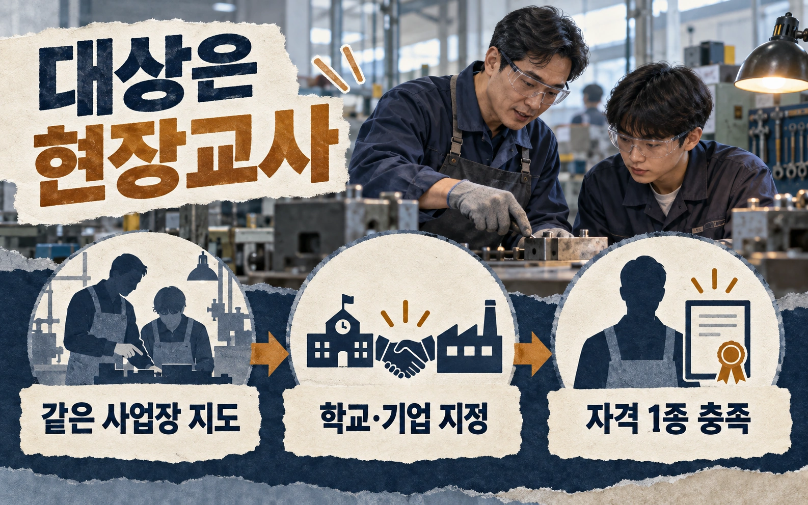 대상은 현장교사 · 같은 사업장 지도 · 학교·기업 지정 · 자격 1종 충족